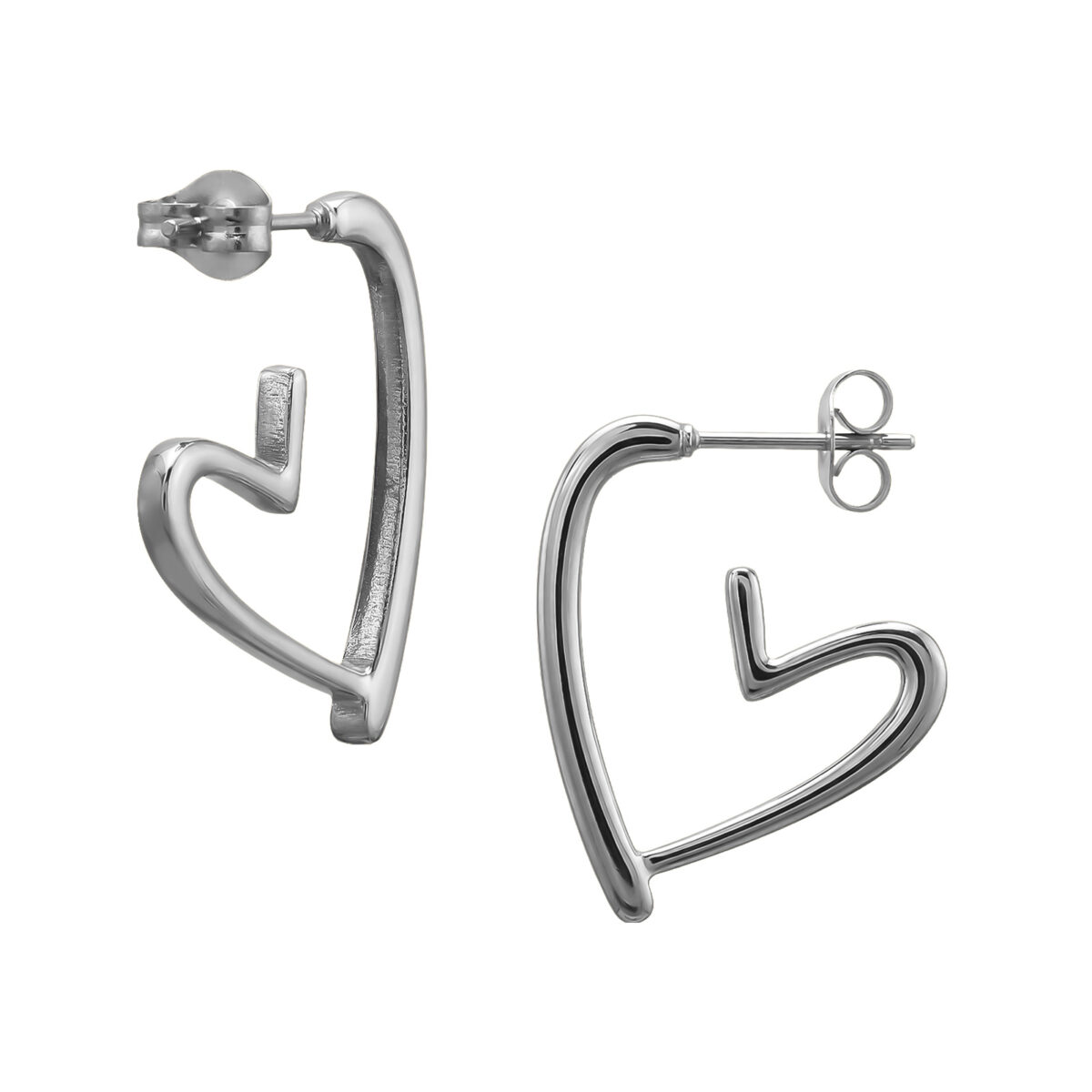 Zilveren stainless steel hangend open hart oorbellen - Afbeelding 2
