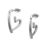 Zilveren stainless steel hangend open hart oorbellen