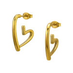 Gold plated stainless steel hangend open hart oorbellen