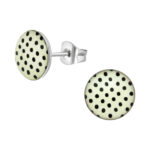 Zilveren stainless steel polka dot wit en zwart oorbellen