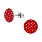 Zilveren stainless steel polka dot rood en wit oorbellen