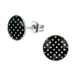 1Zilveren stainless steel polka dot zwart en wit oorbellen